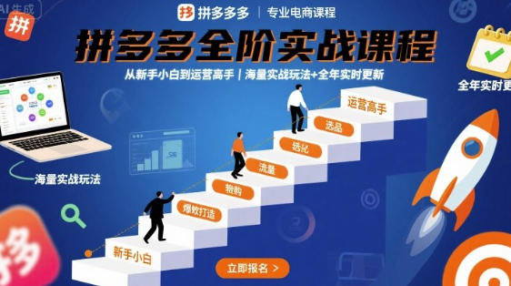 拼多多全阶实战课程,从新手小白到运营高手,海量实战玩法