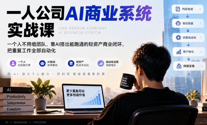 一人公司AI商业系统实战课,靠AI把重复工作全部自动化
