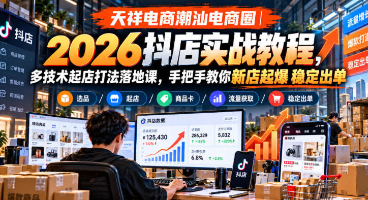 抖店实战教程,多技术起店打法落地课,教你新店起爆稳定出单