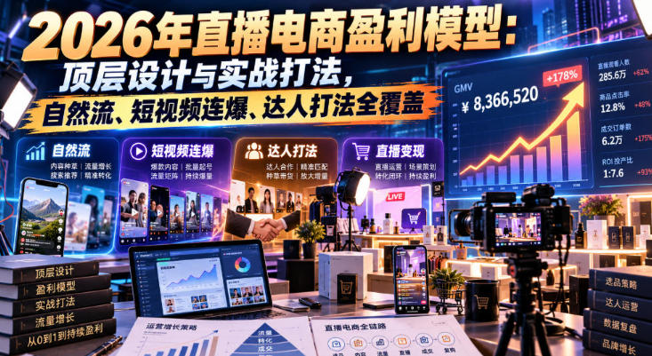 直播电商盈利模型:顶层设计与实战打法,自然流、短视频连爆、达人打法全覆盖