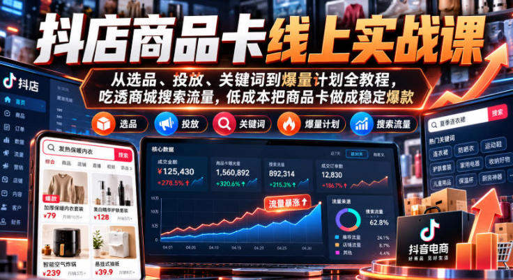 抖店商品卡线上实战课 从选品、投放、关键词到爆量计划全教程