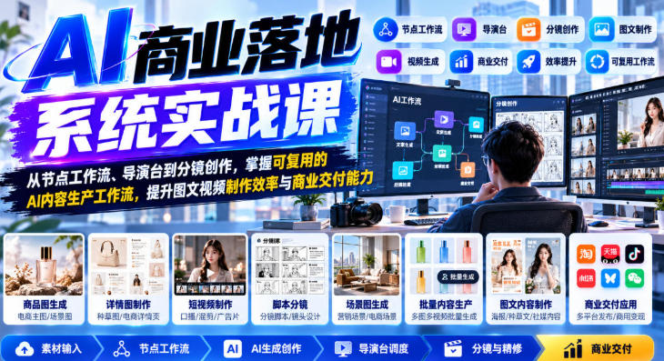 AI商业落地系统实战课,从节点工作流、导演台到分镜创作