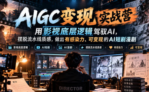 AIGC变现实战营,用影视底层逻辑驾驭AI 做出有感染力、可变现的AI短剧漫剧