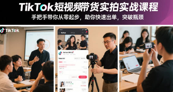TikTok短视频带货实拍实战课程,助你快速出单,突破瓶颈