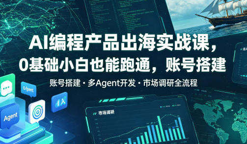 AI编程产品出海实战课,账号搭建 多Agent开发 市场调研全流程