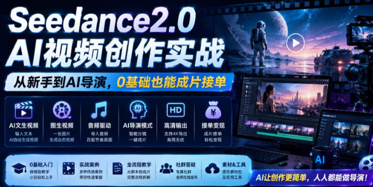 Seedance2.0 AI视频创作实战,从新手到AI导演,0基础也能成片接单变现