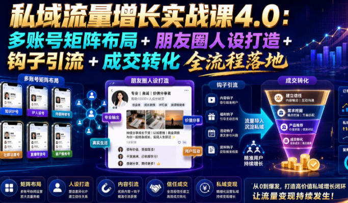私域流量增长实战课4.0,人设打造+钩子引流+成交转化全流程落地