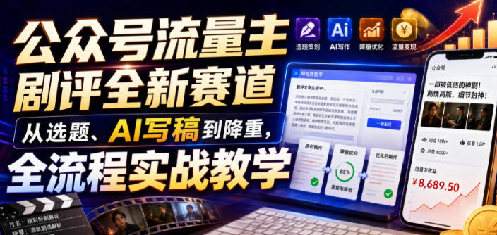 公众号流量主剧评全新赛道,从选题、AI写稿到降重,全流程实战教学