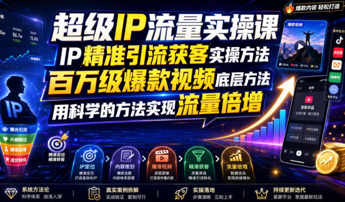 超级IP流量实操课,IP精准引流获客实操方法,百万级爆款视频底层方法