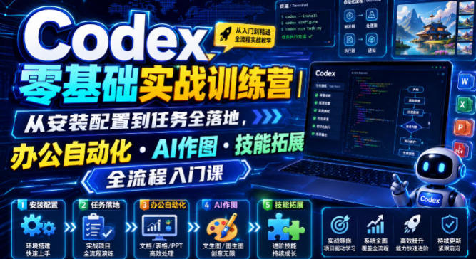 Codex零基础实战训练营 从安装配置到任务全落地,办公自动化