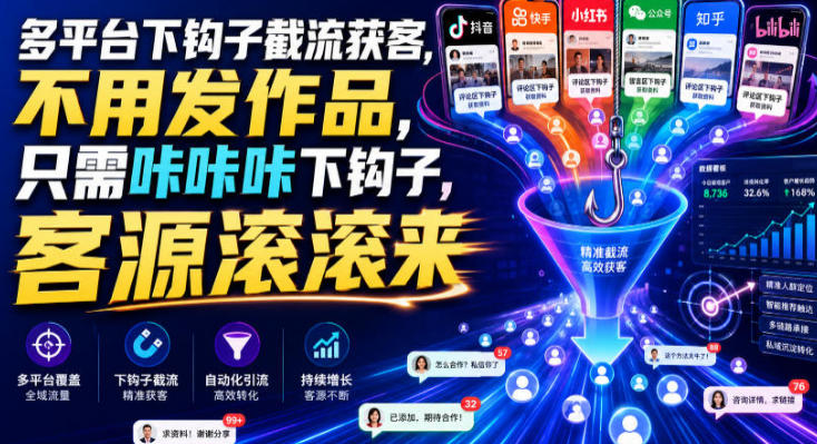 多平台下钩子截流获客,不用发作品,只需咔咔咔下钩子