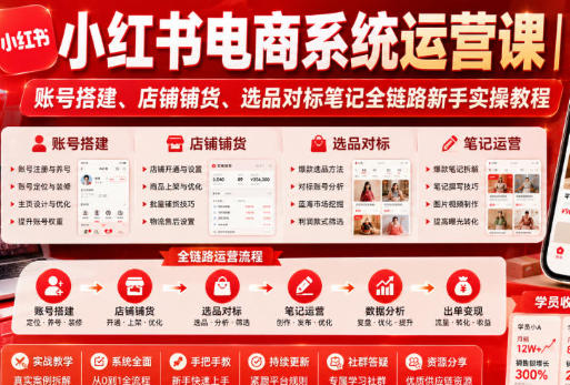 小红书电商系统运营课 账号搭建、店铺铺货全链路新手实操教程