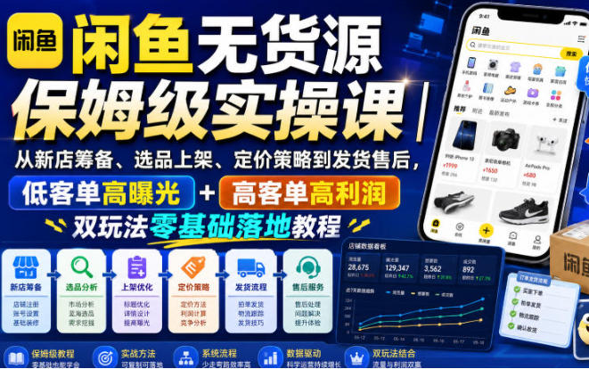 闲鱼无货源保姆级实操课 从新店筹备、选品上架、定价策略到发货售后