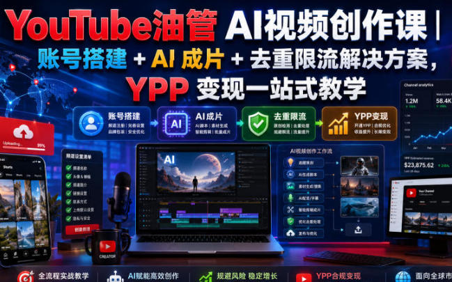 YouTube油管AI视频创作课 账号搭建+AI成片 YPP变现一站式教学